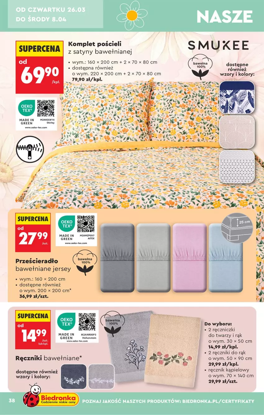 Gazetka promocyjna Biedronka - Okazje Tygodnia - ważna 21.03 do 04.04.2026 - strona 38 - produkty: Komplet pościeli, Pościel, Ręcznik, Ręcznik kąpielowy, Taca, Znicz