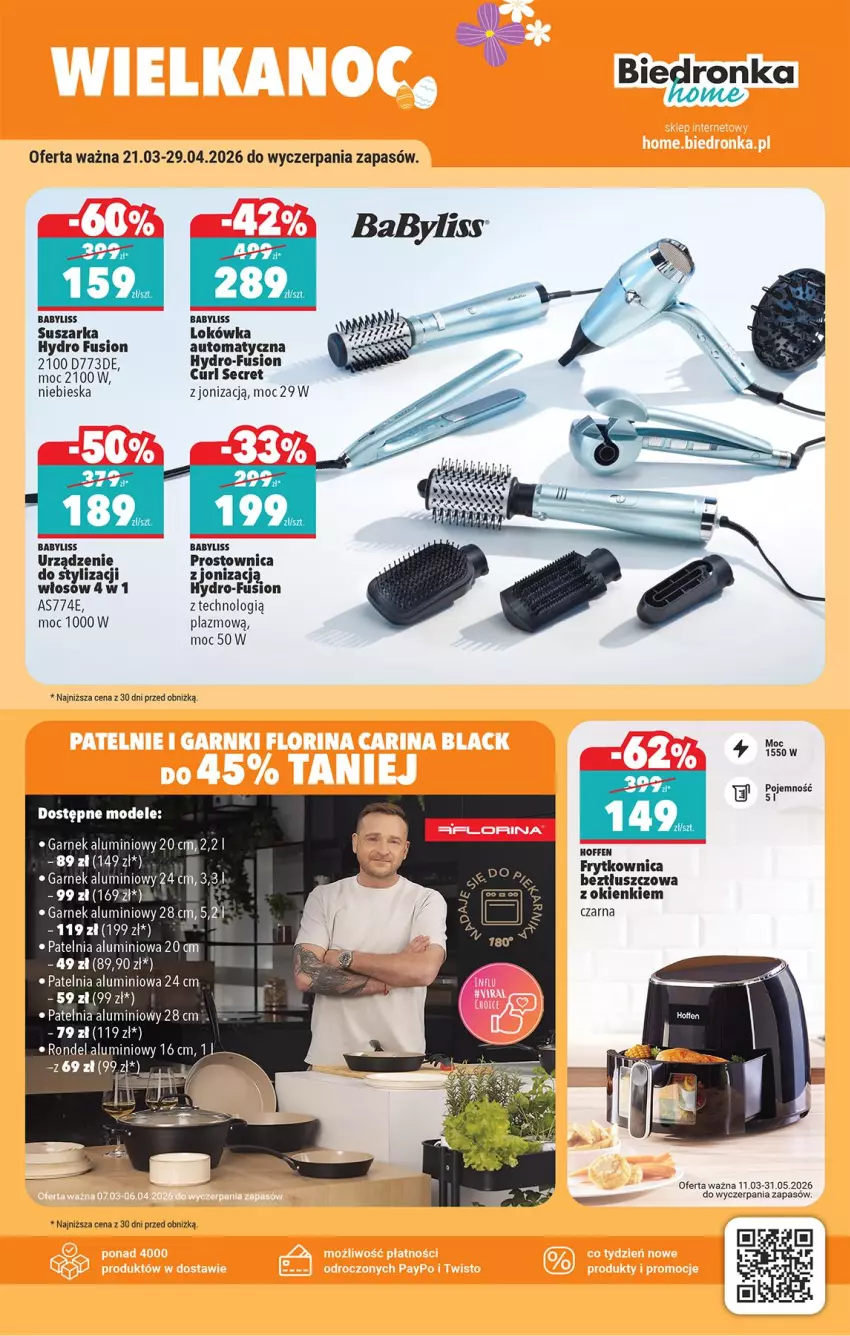 Gazetka promocyjna Biedronka - Okazje Tygodnia - ważna 21.03 do 04.04.2026 - strona 41 - produkty: Babyliss, Fusion, Garnek, Lokówka, Patelnia, Rondel, Suszarka