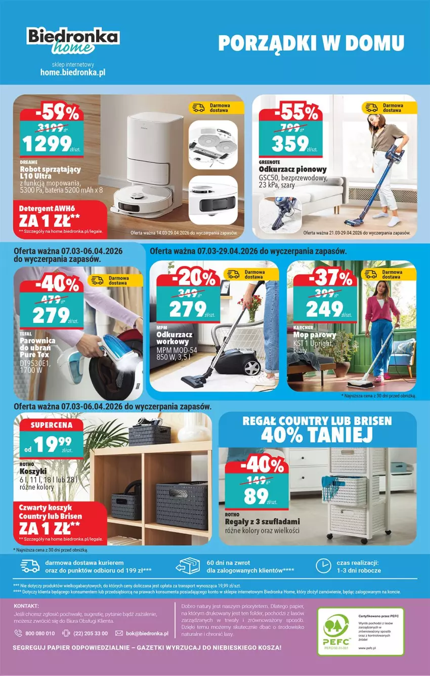Gazetka promocyjna Biedronka - Okazje Tygodnia - ważna 21.03 do 04.04.2026 - strona 44 - produkty: Bateria, Fa, Kosz, Mop, Odkurzacz, Regał, Robot, Robot sprzątający