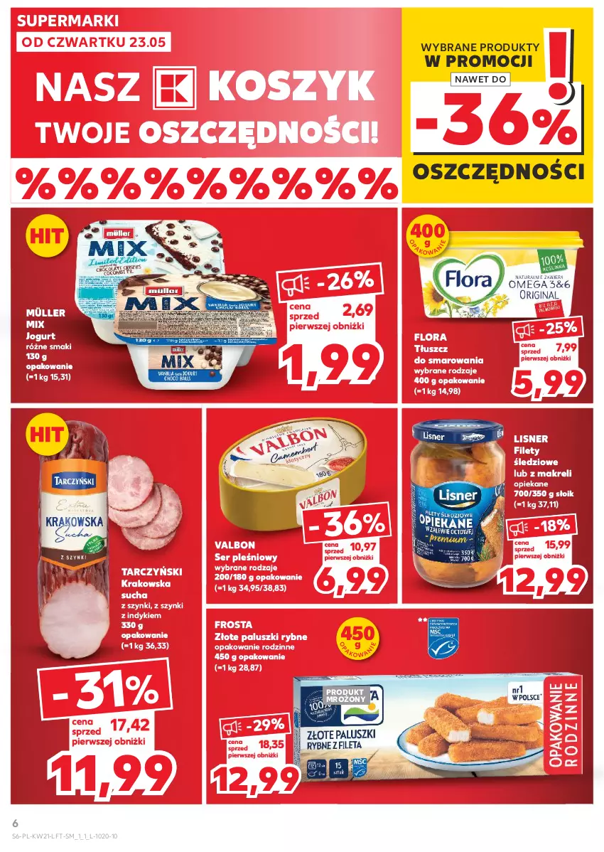 Gazetka promocyjna Kaufland - Gazetka tygodnia - ważna 23.05 do 28.05.2024 - strona 6 - produkty: Flora, Frosta, Jogurt, Kosz, Lisner, Müller, Müller Mix, Paluszki rybne, Ser, Ser pleśniowy, Tarczyński