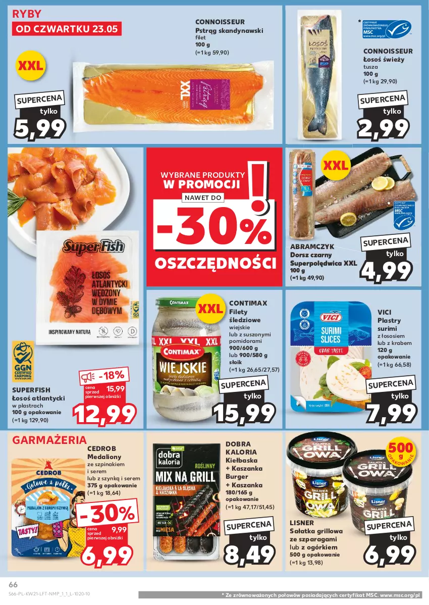 Gazetka promocyjna Kaufland - Gazetka tygodnia - ważna 23.05 do 28.05.2024 - strona 66 - produkty: Burger, Dorsz, Grill, Kasza, Kaszanka, Lion, Lisner, Polędwica, Pstrąg, Sałat, Sałatka, Ser, Sos, Surimi, Szpinak, Tusz