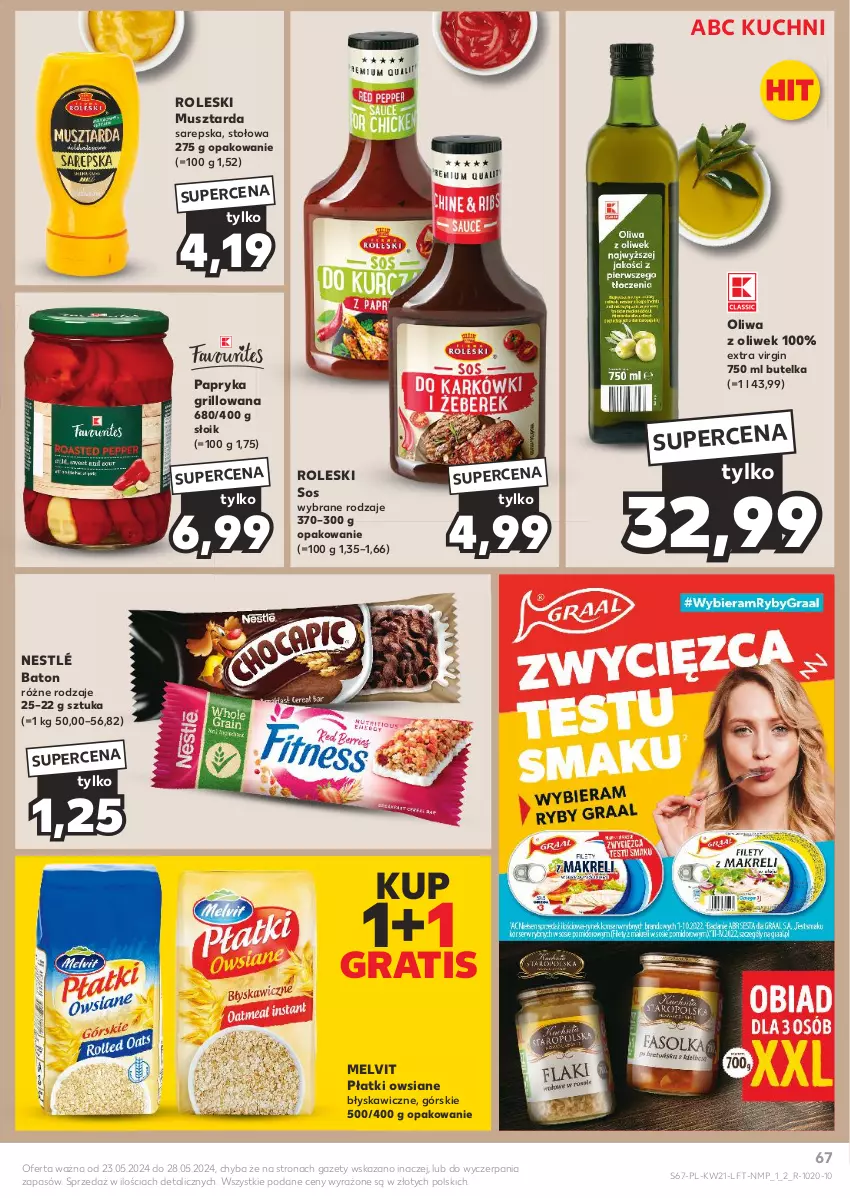 Gazetka promocyjna Kaufland - Gazetka tygodnia - ważna 23.05 do 28.05.2024 - strona 67 - produkty: Baton, Gin, Gra, Grill, Melvit, Mus, Musztarda, Nestlé, Oliwa, Oliwa z oliwek, Papryka, Papryka grillowana, Płatki owsiane, Sos