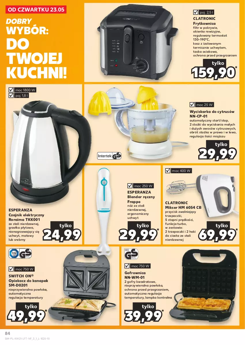 Gazetka promocyjna Kaufland - Gazetka tygodnia - ważna 23.05 do 28.05.2024 - strona 84 - produkty: Blender, Blender ręczny, Czajnik, Czajnik elektryczny, Gofrownica, Gofry, Grzałka, Kosz, Mikser, Opiekacz do kanapek, Ser, Termos, Top, Wyciskarka