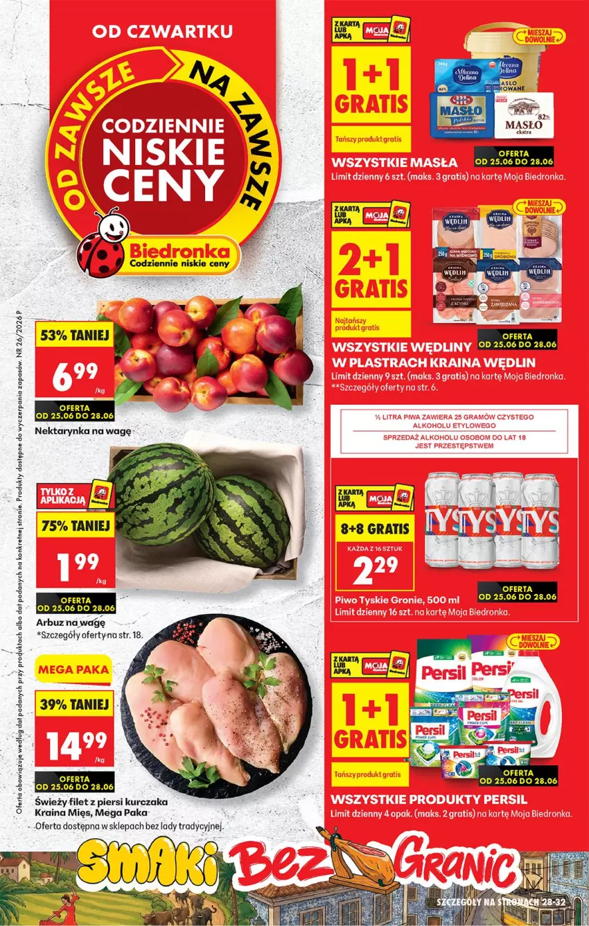 Gazetka promocyjna Biedronka - Od Czwartku - ważna 25.06 do 01.07.2026 - strona 1 - produkty: Arbuz, Fa, Gra, Kret, Kurczak, Nektar, Nektarynka, Piwo, Tyskie