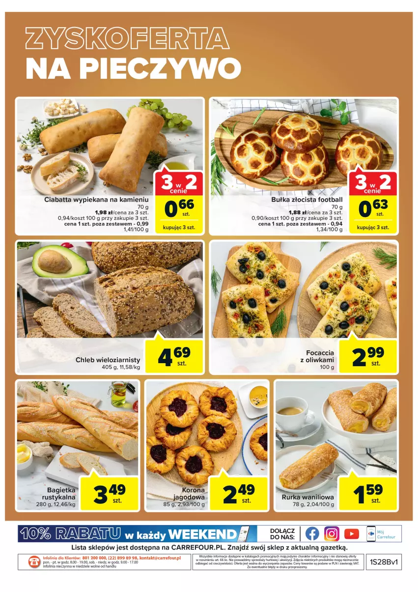 Gazetka promocyjna Carrefour - Gazetka Targ świeżości - ważna 12.07 do 18.07.2022 - strona 4 - produkty: Bułka, Chleb, Chleb wieloziarnisty, Ciabatta, Focaccia, Kosz, Rust