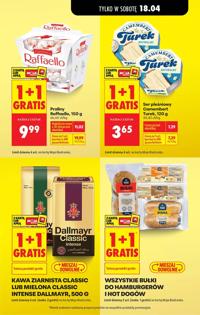 Gazetka promocyjna Biedronka - Od Czwartku - ważna 16.04 do 22.04.2026 - strona 11 - produkty: Burger, Camembert, Dallmayr, Fa, Gra, Hamburger, Hot dog, Kawa, Kawa ziarnista, Por, Praliny, Raffaello, Ser, Ser pleśniowy