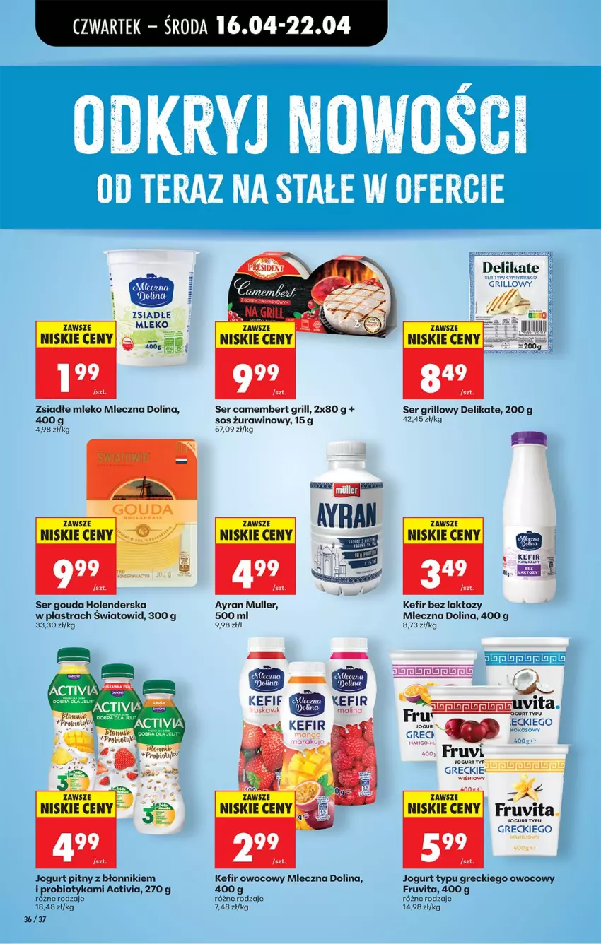 Gazetka promocyjna Biedronka - Od Czwartku - ważna 16.04 do 22.04.2026 - strona 48 - produkty: Activia, Camembert, Fa, Gouda, Grill, Jogurt, Jogurt pitny, Kefir, Mango, Mleko, Probiotyk, Ser, Sos, Wino