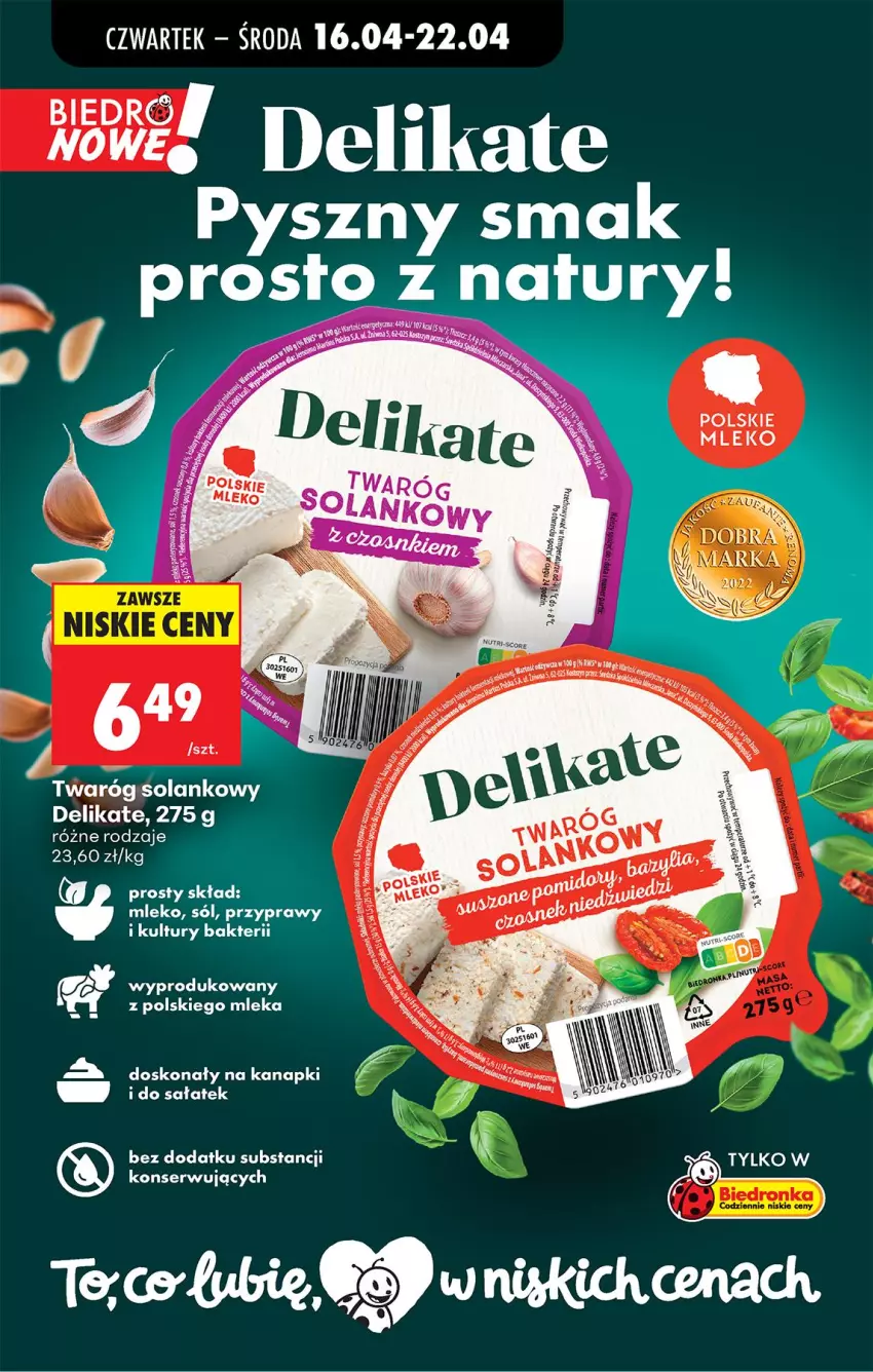 Gazetka promocyjna Biedronka - Od Czwartku - ważna 16.04 do 22.04.2026 - strona 50 - produkty: Mleko, Sałat, Ser, Solan, Twaróg