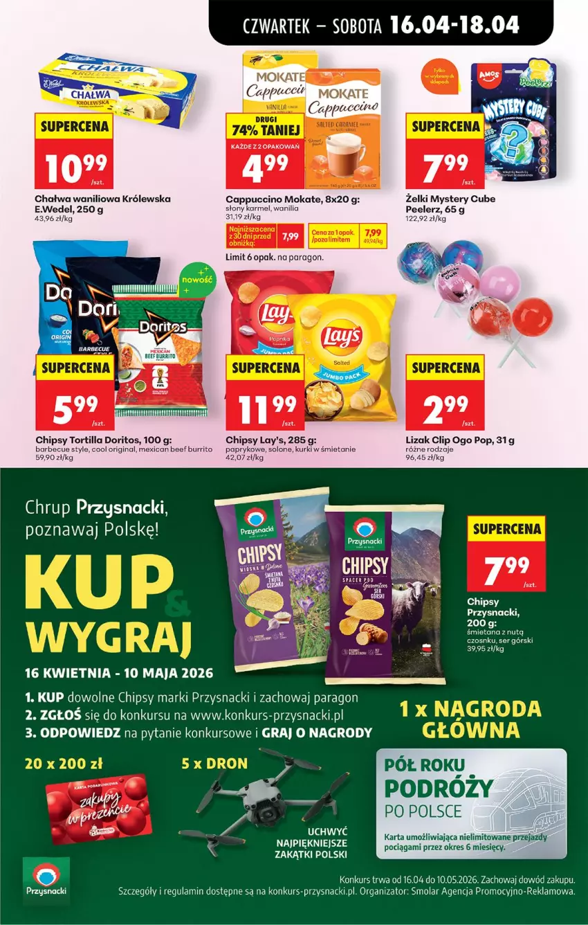 Gazetka promocyjna Biedronka - Od Czwartku - ważna 16.04 do 22.04.2026 - strona 63 - produkty: Cappuccino, Chałwa, Chipsy, Gin, Gra, Mola, Pociąg, Przysnacki, Ser, Tortilla