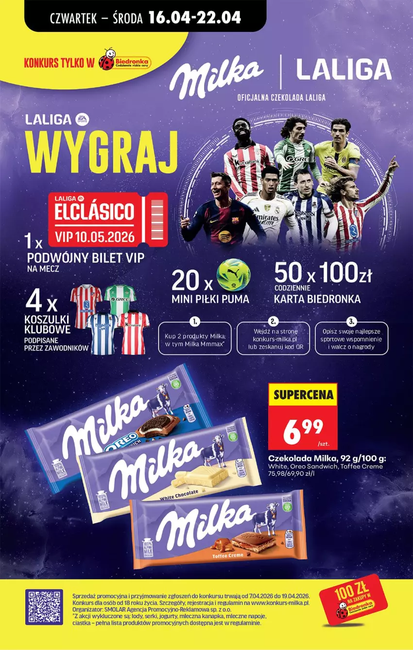 Gazetka promocyjna Biedronka - Od Czwartku - ważna 16.04 do 22.04.2026 - strona 65 - produkty: Ciastka, Czekolada, Jogurt, Lody, Milka, Mleczna kanapka, Mola, Napoje, Oreo, Por, Sati, Ser, Sport