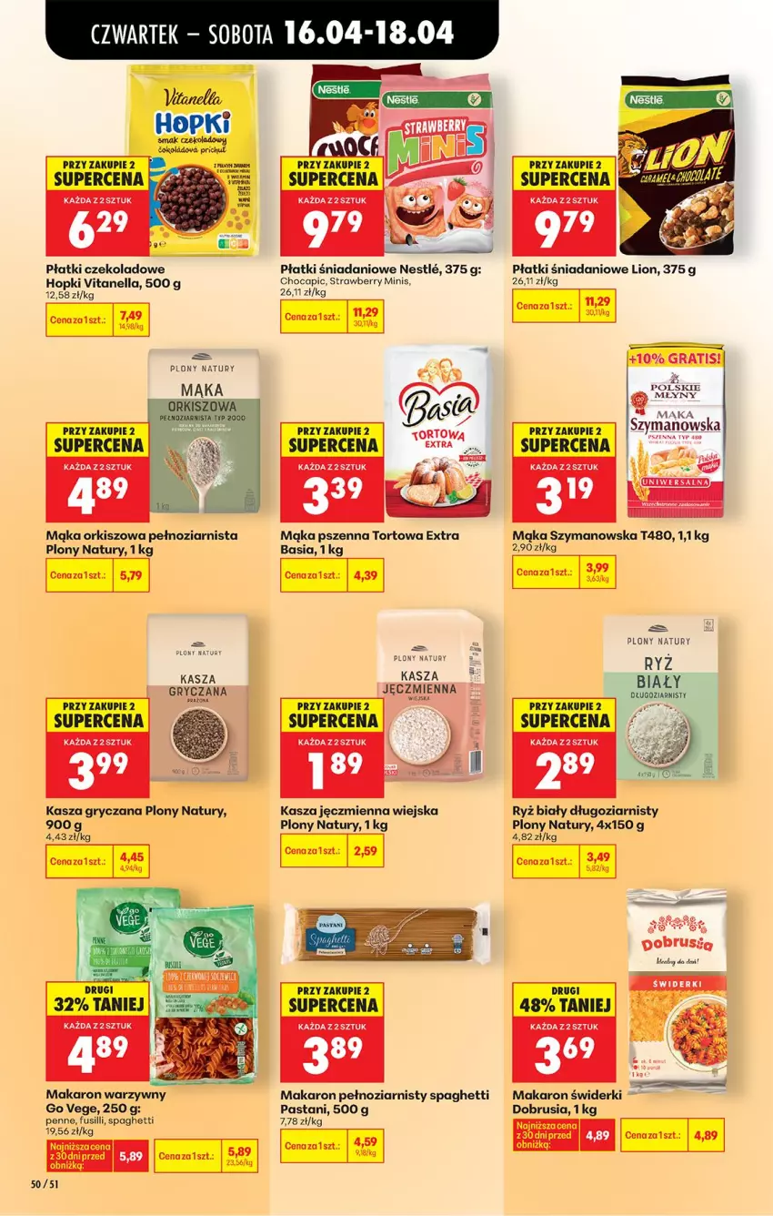 Gazetka promocyjna Biedronka - Od Czwartku - ważna 16.04 do 22.04.2026 - strona 66 - produkty: Basia, Danio, Gra, Gry, Kasza, Kasza gryczana, Kasza jęczmienna, Lion, Mąka, Mąka pszenna, Makaron, Obrus, Penne, Ryż, Ryż biały, Spaghetti