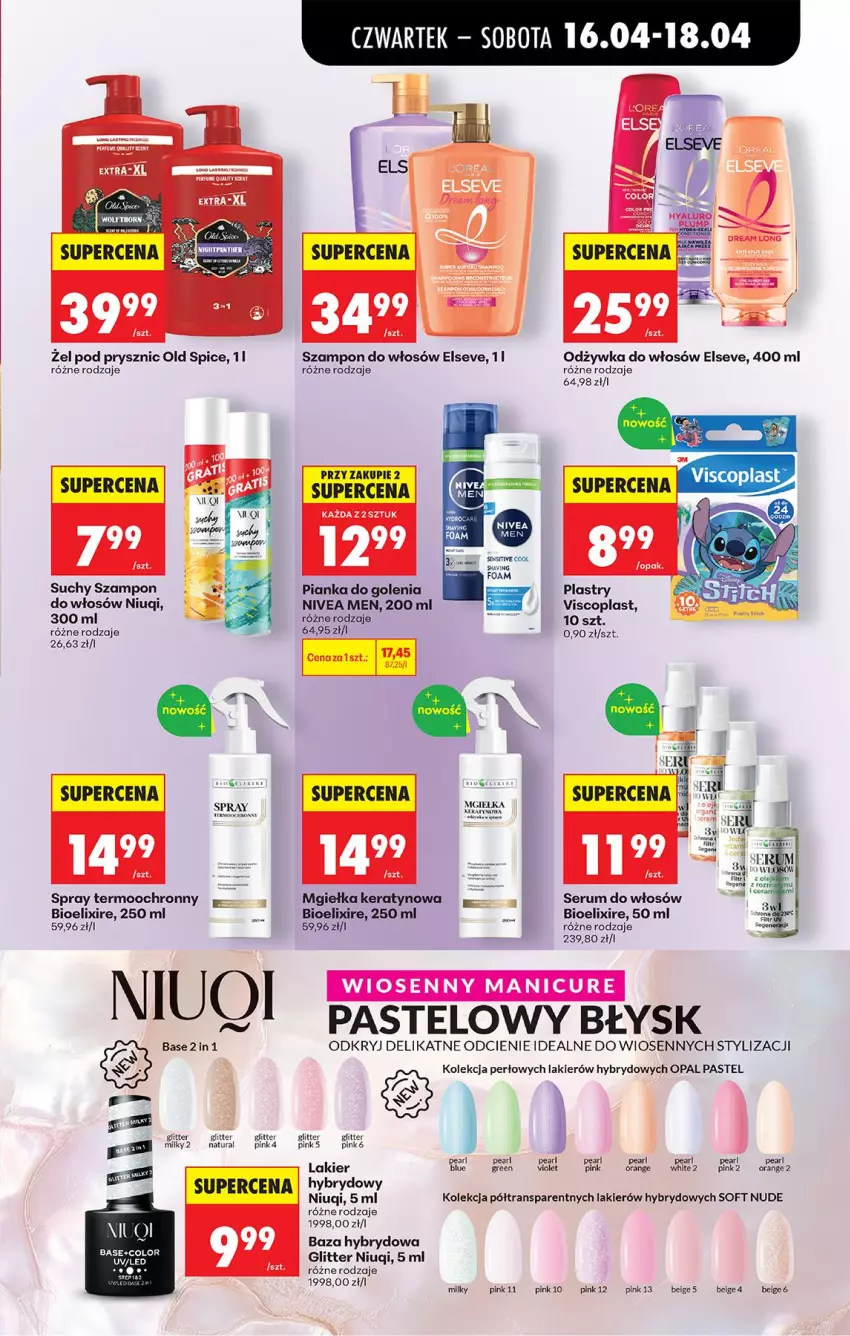 Gazetka promocyjna Biedronka - Od Czwartku - ważna 16.04 do 22.04.2026 - strona 73 - produkty: Elseve, Lakier, LG, Niuqi, Nivea, Nivea Men, Odżywka, Old Spice, Pianka do golenia, Rum, Ser, Serum, Serum do włosów, Suchy szampon, Szampon, Tran, Viscoplast