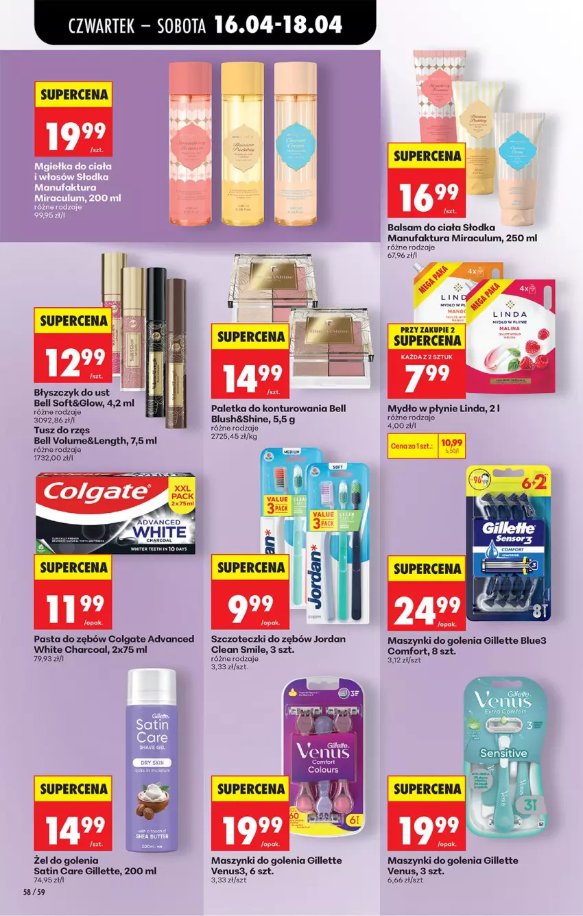 Gazetka promocyjna Biedronka - Od Czwartku - ważna 16.04 do 22.04.2026 - strona 76 - produkty: AEG, Balsam do ciała, Bell, Colgate, Fa, Gala, Gillette, Gillette Venus, LG, Mydło, Mydło w płynie, Pasta do zębów, Sati, Tusz, Venus