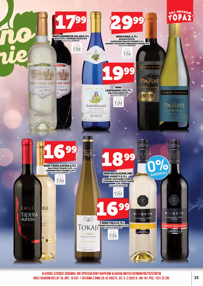 Gazetka promocyjna Topaz - Gazetka - ważna 01.12 do 13.12.2025 - strona 15 - produkty: Cabernet Sauvignon, Chardonnay, Ser, Wino, Wino bezalkoholowe