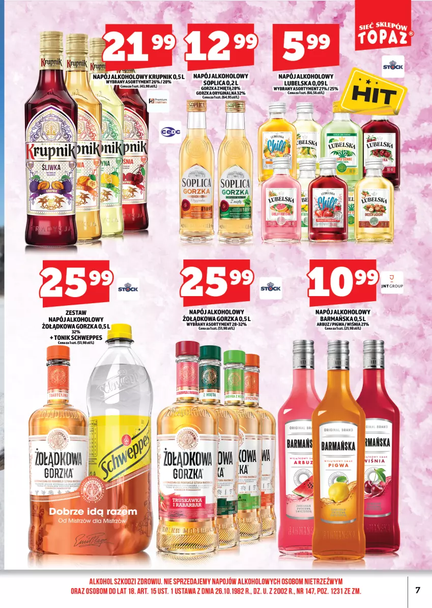 Gazetka promocyjna Topaz - Gazetka - ważna 01.12 do 13.12.2025 - strona 7 - produkty: Gin, Krupnik, Napój, Schweppes, Soplica, Tonik