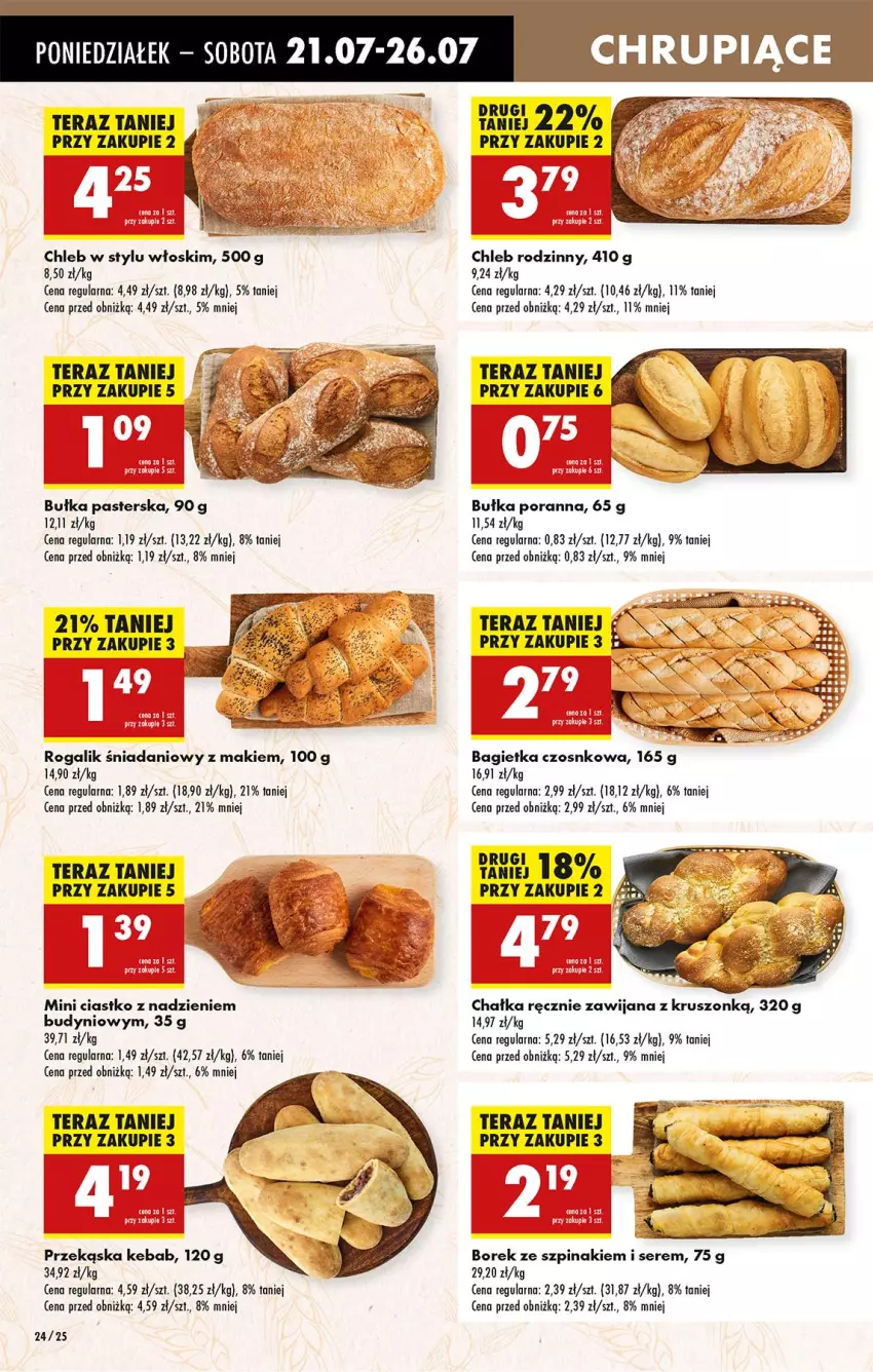 Gazetka promocyjna Biedronka - Od Poniedziałku - ważna 21.07 do 26.07.2025 - strona 32 - produkty: Bagietka, Bagietka czosnkowa, Bułka, Chleb, Danio, Kebab, Por, Rogal, Ser, Szpinak, Tera