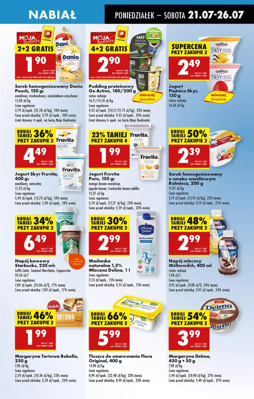Gazetka promocyjna Biedronka - Od Poniedziałku - ważna 21.07 do 26.07.2025 - strona 41 - produkty: Cappuccino, Chia, Danio, Delma, Fa, Flora, Gin, Gra, Jogurt, Mango, Margaryna, Napój, Napój mleczny, Pudding, Pur, Ser, Serek, Serek homogenizowany