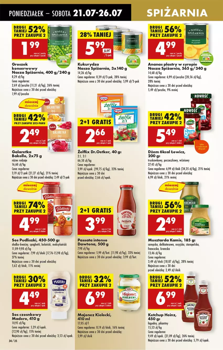 Gazetka promocyjna Biedronka - Od Poniedziałku - ważna 21.07 do 26.07.2025 - strona 46 - produkty: Ananas, Dawtona, Dżem, Fa, Gala, Galaretka, Gra, Groszek, Kamis, Kukurydza, Majonez, Mus, Musztarda, Por, Pudliszki, Rolki, Ser, Sos, Sos czosnkowy, Spaghetti, Syrop