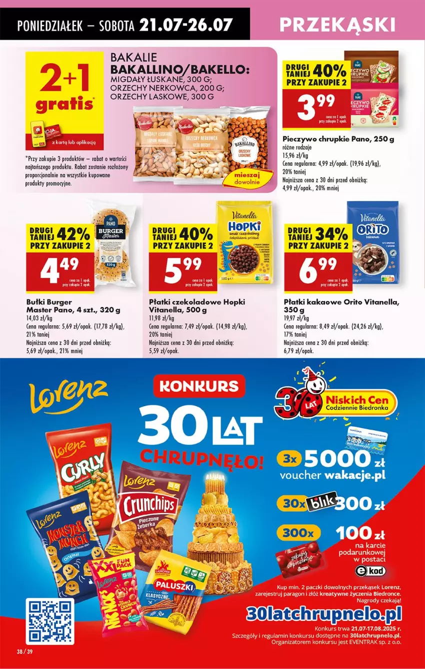 Gazetka promocyjna Biedronka - Od Poniedziałku - ważna 21.07 do 26.07.2025 - strona 52 - produkty: Burger, Chrupki, Kakao, Migdały, Migdały łuskane, Piec, Pieczywo, Pieczywo chrupkie, Por