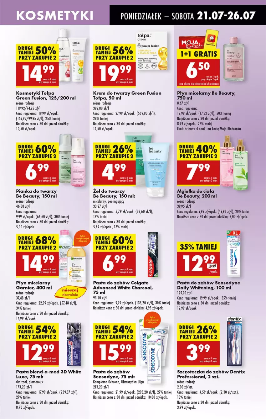 Gazetka promocyjna Biedronka - Od Poniedziałku - ważna 21.07 do 26.07.2025 - strona 65 - produkty: Be Be, Blend-a-Med, Colgate, Fa, Fusion, Garnier, Krem do twarzy, LG, Pasta do zębów, Peeling, Płyn micelarny, Sensodyne, Szczoteczka, Szczoteczka do zębów, Tołpa