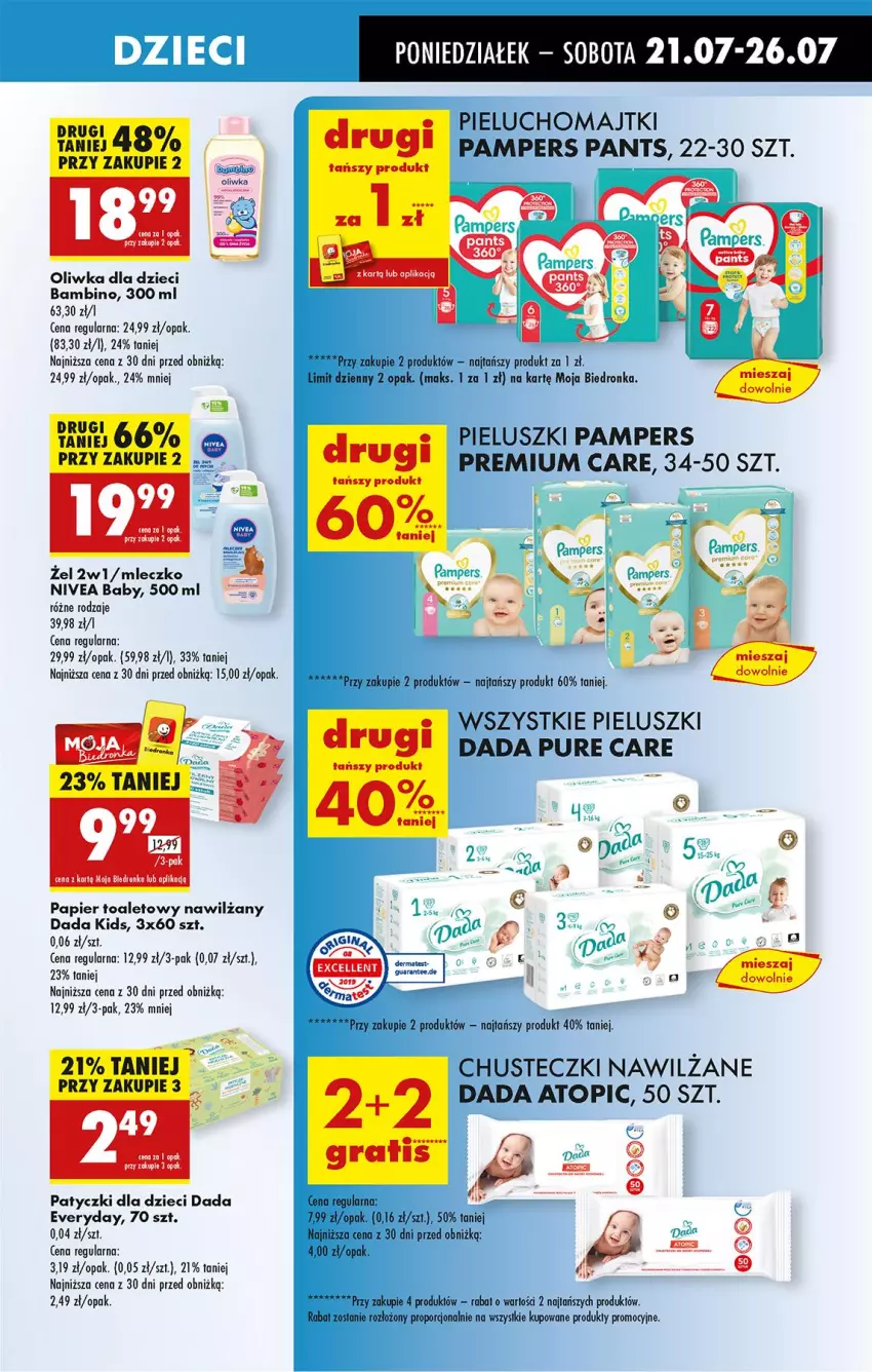 Gazetka promocyjna Biedronka - Od Poniedziałku - ważna 21.07 do 26.07.2025 - strona 73 - produkty: Chusteczki, Dada, Dzieci, Gra, LG, Majtki, Mleczko, Nivea, Nivea Baby, Oliwka dla dzieci, Pampers, Papier, Papier toaletowy, Pieluchomajtki, Por, Pur, Top