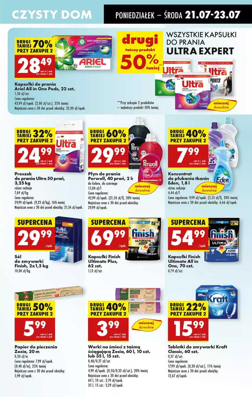 Gazetka promocyjna Biedronka - Od Poniedziałku - ważna 21.07 do 26.07.2025 - strona 75 - produkty: Ariel, Finish, Kapsułki do prania, Papier, Papier do pieczenia, Piec, Płyn do prania, Tablet, Tabletki do zmywarki, Worki na śmiec, Worki na śmieci, Zmywarki