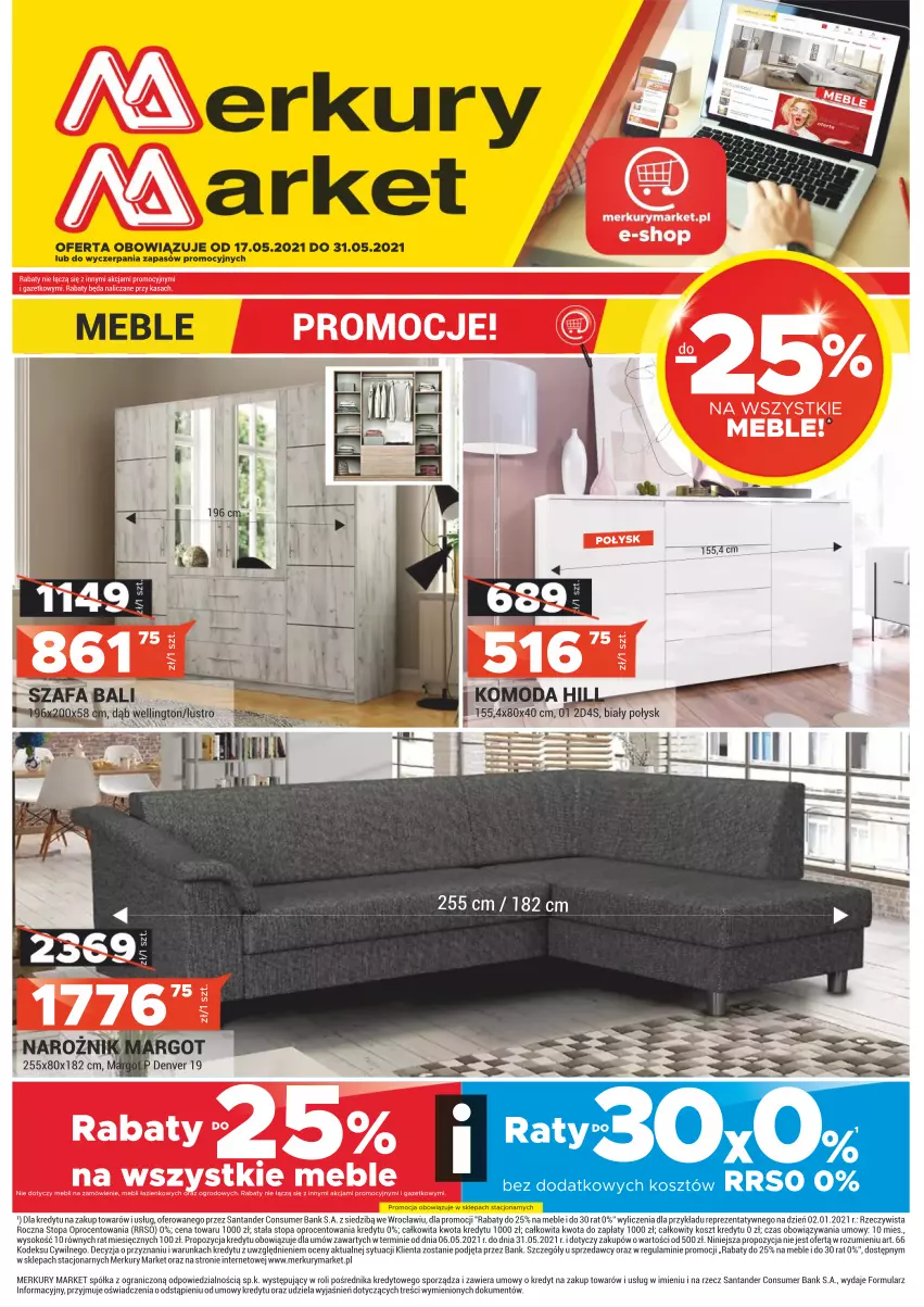 Gazetka promocyjna Merkury Market - ważna 17.05 do 31.05.2021 - strona 1 - produkty: Fa, Gra, Komoda, Kosz, Lustro, Meble, Moda, Półka, Por, Sok, Sprzedawcy, Szafa, Top