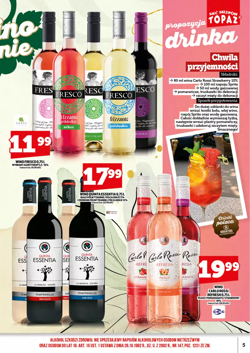 Gazetka promocyjna Topaz - Gazetka - ważna 17.07 do 31.07.2026 - strona 7 - produkty: Carlo Rossi, Fresco, Gra, Granat, Lanki, Napój, Pomarańcze, Sprite, Truskawki, Wino
