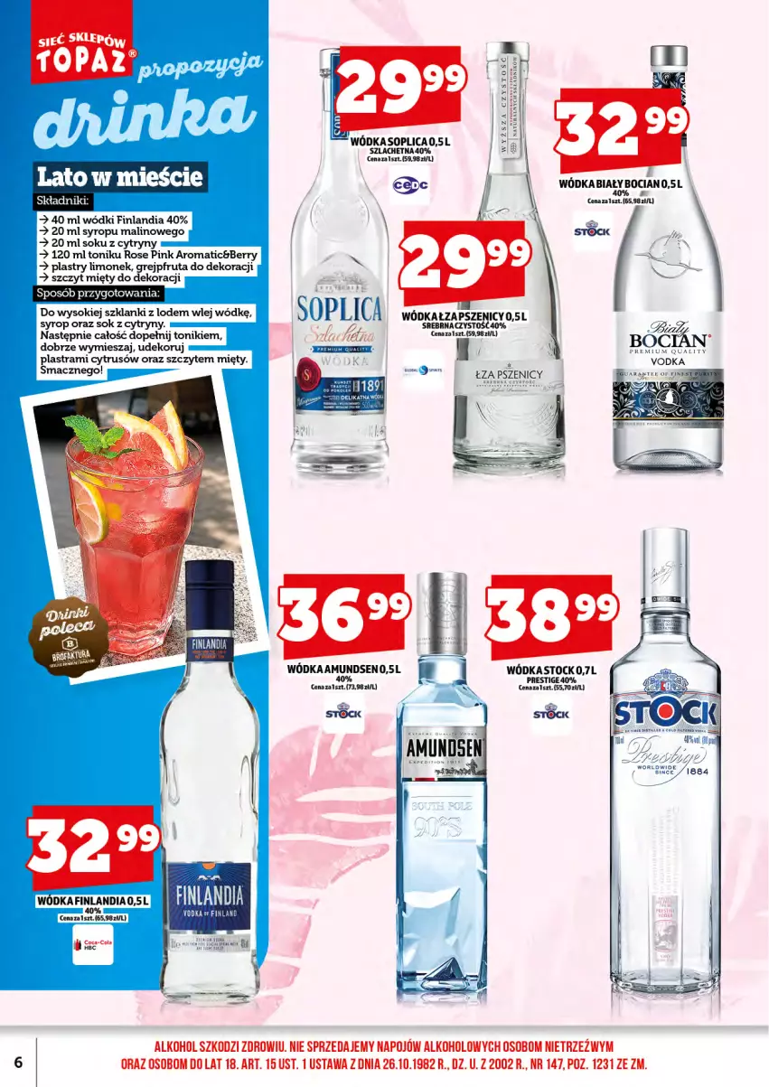 Gazetka promocyjna Topaz - Gazetka - ważna 17.07 do 31.07.2026 - strona 8 - produkty: Amundsen, Biały Bocian, Cytryny, Finlandia, Grejpfrut, Lanki, Sok, Soplica, Stock, Syrop, Tonik, Wódka