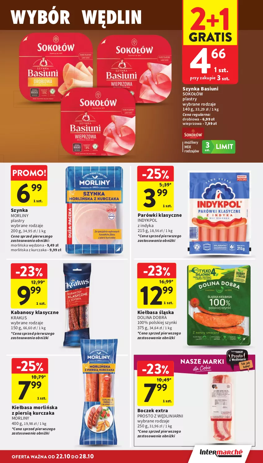 Gazetka promocyjna Intermarche - Gazetka promocyjna - ważna 22.10 do 28.10.2026 - strona 17 - produkty: Boczek, Gra, Kabanos, Kiełbasa, Kiełbasa śląska, Krakus, Kurczak, Morliny, Parówki, Sok, Sokołów, Szynka