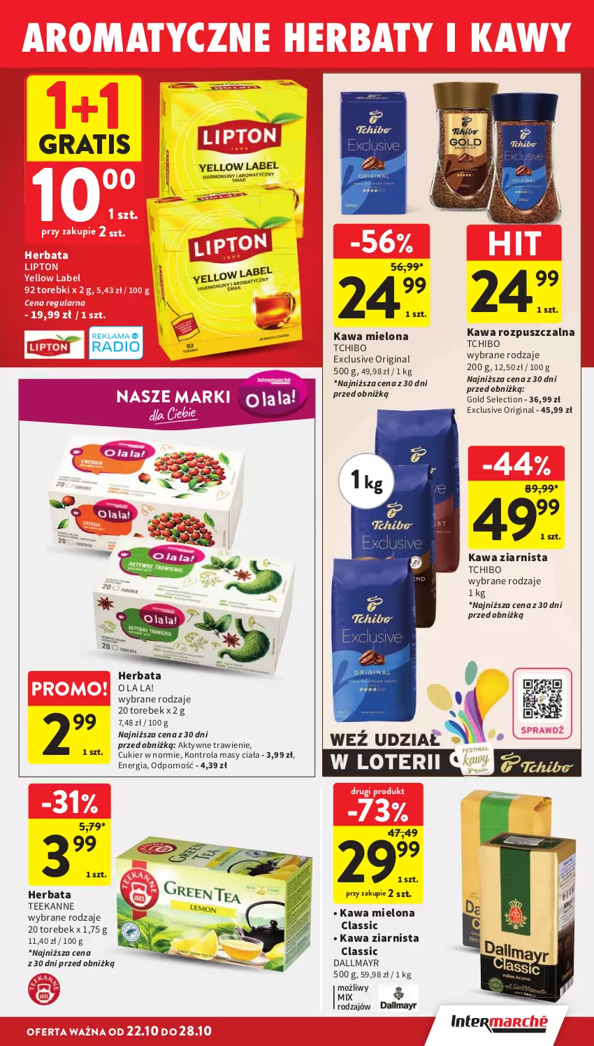 Gazetka promocyjna Intermarche - Gazetka promocyjna - ważna 22.10 do 28.10.2026 - strona 25 - produkty: Cukier, Dallmayr, Gin, Gra, Herbata, Kawa, Kawa mielona, Kawa rozpuszczalna, Kawa ziarnista, Lipton, Por, Tchibo, Teekanne