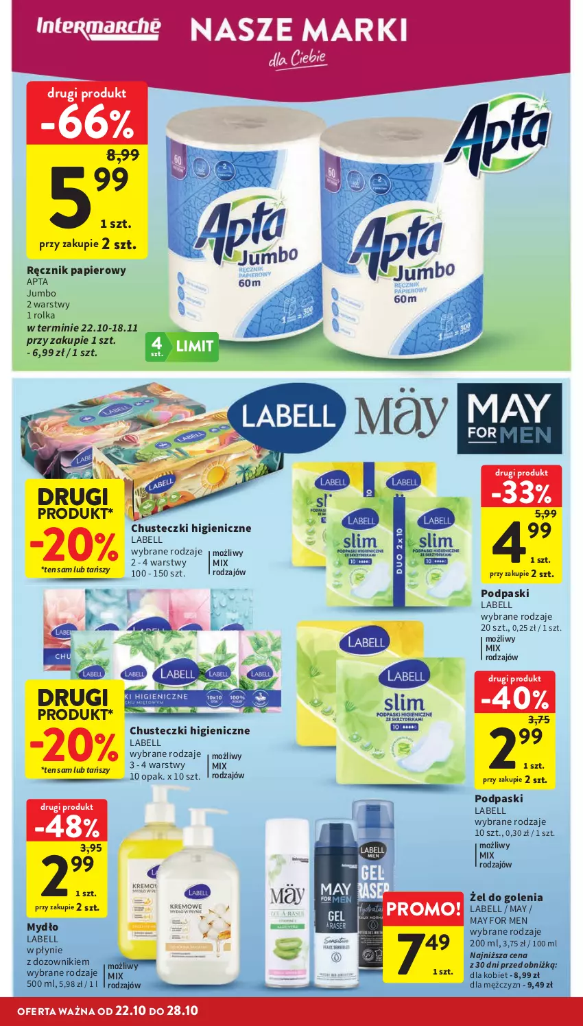 Gazetka promocyjna Intermarche - Gazetka promocyjna - ważna 22.10 do 28.10.2026 - strona 34 - produkty: Bell, Chusteczki, Dozownik, Mydło, Papier, Podpaski, Ręcznik