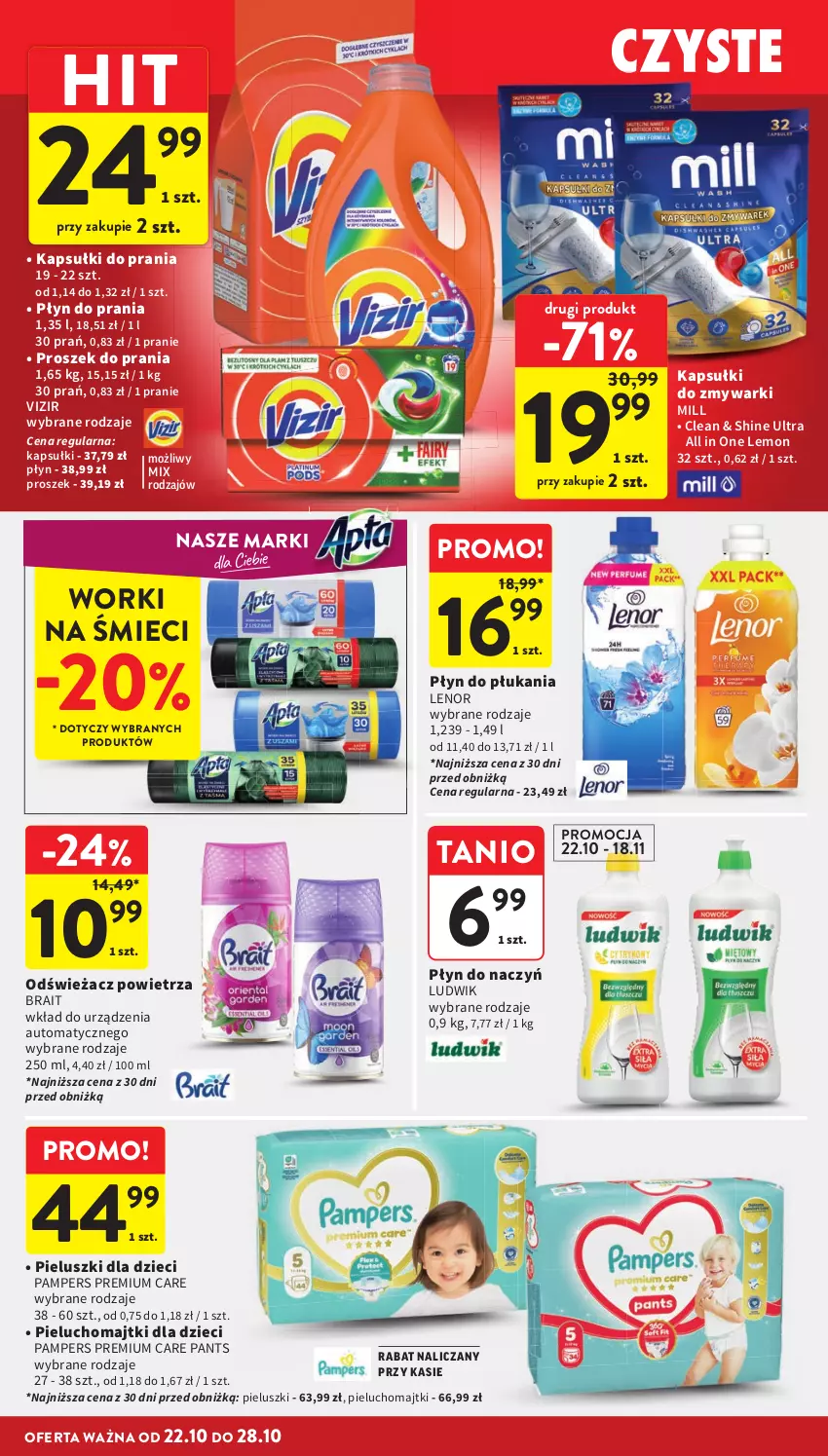 Gazetka promocyjna Intermarche - Gazetka promocyjna - ważna 22.10 do 28.10.2026 - strona 36 - produkty: Dzieci, Kapsułki do prania, Lenor, Ludwik, Majtki, Odświeżacz powietrza, Pampers, Pieluchomajtki, Płyn do płukania, Płyn do prania, Proszek do prania, Vizir, Worki na śmiec, Worki na śmieci, Zmywarki