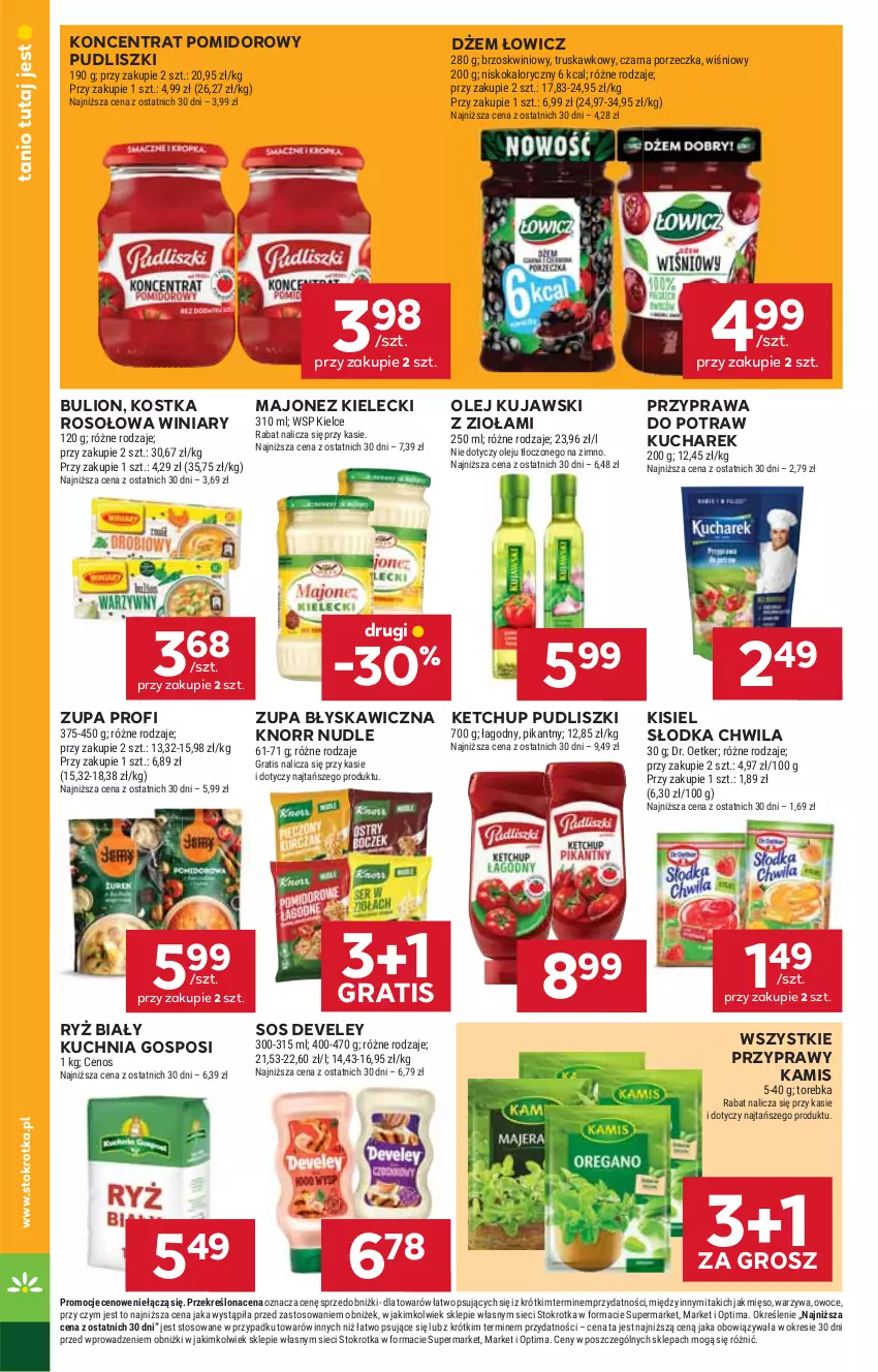 Gazetka promocyjna Stokrotka - Market - ważna 05.03 do 11.03.2026 - strona 26 - produkty: Bulion, Cenos, Dr. Oetker, Dżem, Gra, Kamis, Ketchup, Kisiel, Knorr, Koncentrat pomidorowy, Kucharek, Kuchnia, Kujawski, Lion, Majonez, Mięso, Olej, Optima, Owoce, Por, Przyprawa do potraw, Przyprawy, Pudliszki, Ryż, Ryż biały, Słodka Chwila, Sos, Torebka, Warzywa, Winiary, Zupa