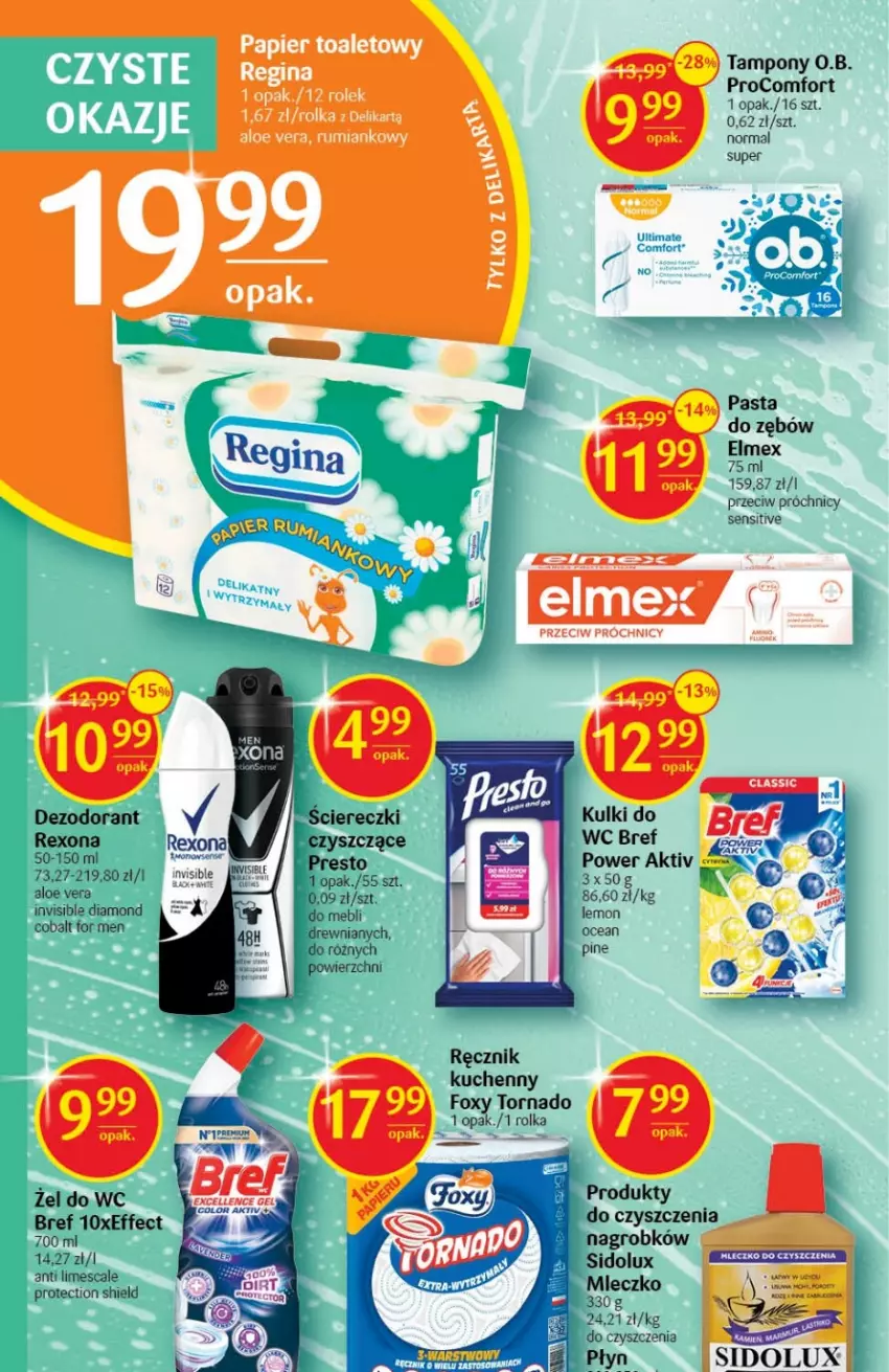 Gazetka promocyjna Delikatesy Centrum - Gazetka DC41 - ważna 20.10 do 26.10.2022 - strona 30 - produkty: Aloe vera, Bref, Dezodorant, Elmex, Foxy, Mleczko, O.B., Papier, Papier toaletowy, Pasta do zębów, Presto, Ręcznik, Ręcznik kuchenny, Rexona, Rum, Sidolux, Tampony