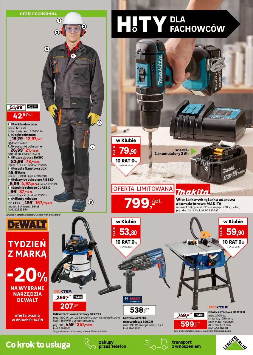 Gazetka promocyjna Leroy Merlin - Gazetka Leroy Merlin - ważna 04.09 do 24.09.2024 - strona 23 - produkty: Akumulator, Bluza, Bosch, Buty, Buty robocze, Chodnik, Gra, Kask, Kosz, Koszula, Makita, Młot, Młotowiertarka, Odkurzacz, Odkurzacz warsztatowy, Ogród, Pilarka stołowa, Płyta, Półbuty, Por, Rama, Rękawice, Rękawice ochronne, Słupek, Sos, Spodnie, Sport, Tarka, Telefon, Tran, Warka, Wiertarka, Wkręt, Wkrętarka