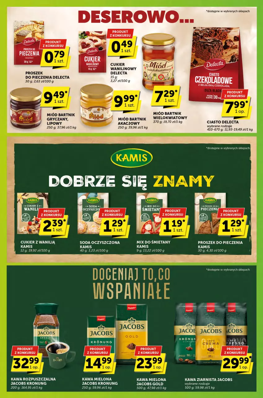 Gazetka promocyjna ABC - ważna 19.09 do 01.10.2024 - strona 6 - produkty: Cukier, Delecta, Gry, Jacobs, Kamis, Kawa, Kawa mielona, Kawa rozpuszczalna, Kawa ziarnista, Kiwi, Miód, Piec, Proszek do pieczenia, Soda oczyszczona