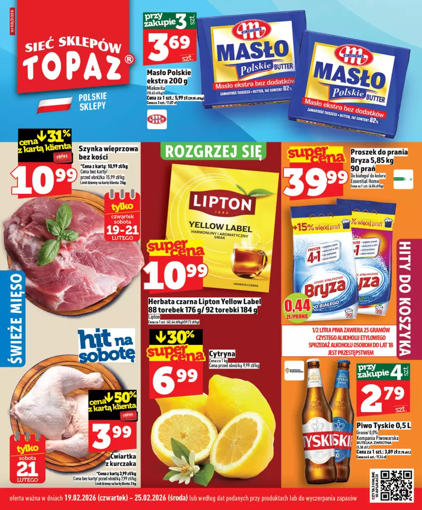 Gazetka promocyjna Topaz - Gazetka - ważna 19.02 do 25.02.2026 - strona 1 - produkty: Bryza, Piwo, Proszek do prania, Tyskie