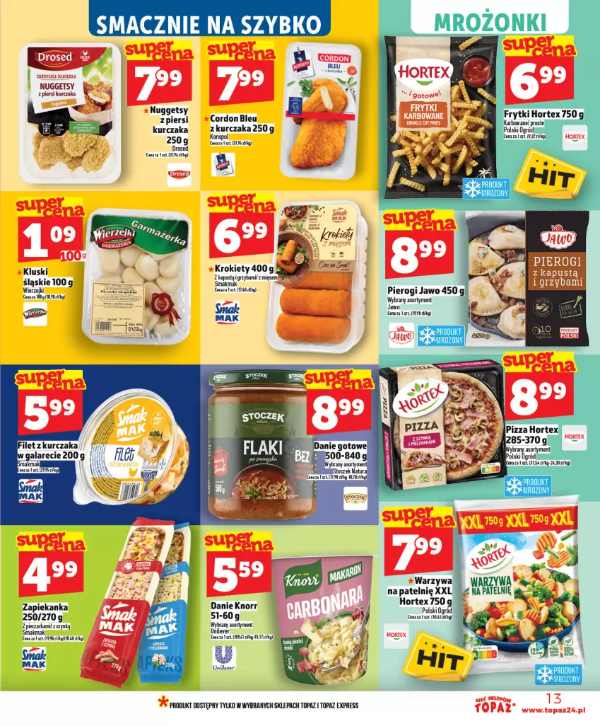 Gazetka promocyjna Topaz - Gazetka - ważna 19.02 do 25.02.2026 - strona 13 - produkty: Cordon Bleu, Knorr, Krokiety, Kurczak, LG, Ogród, Piec, Pieczarka, Pierogi, Top, Warzywa, Zapiekanka
