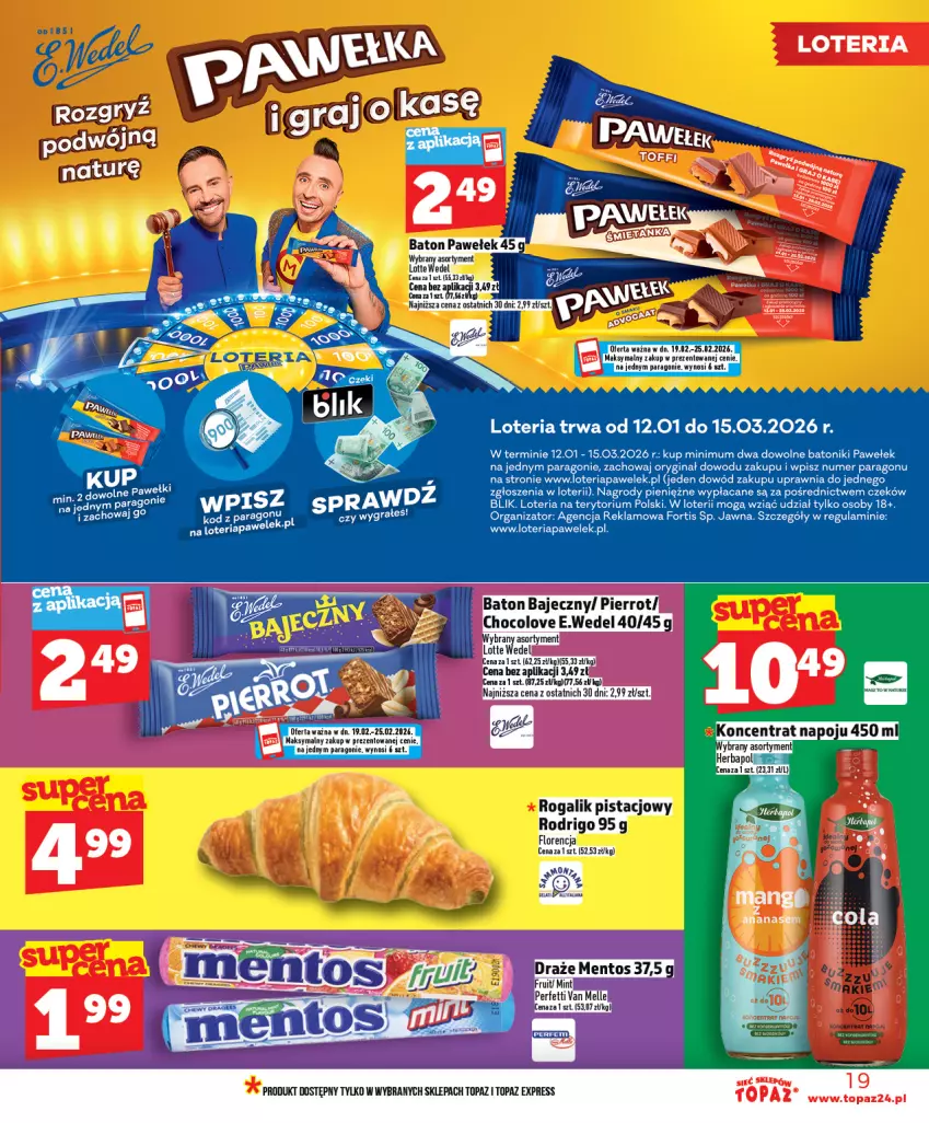 Gazetka promocyjna Topaz - Gazetka - ważna 19.02 do 25.02.2026 - strona 19 - produkty: Baton, Gin, Mentos, Rogal, Tonik, Top
