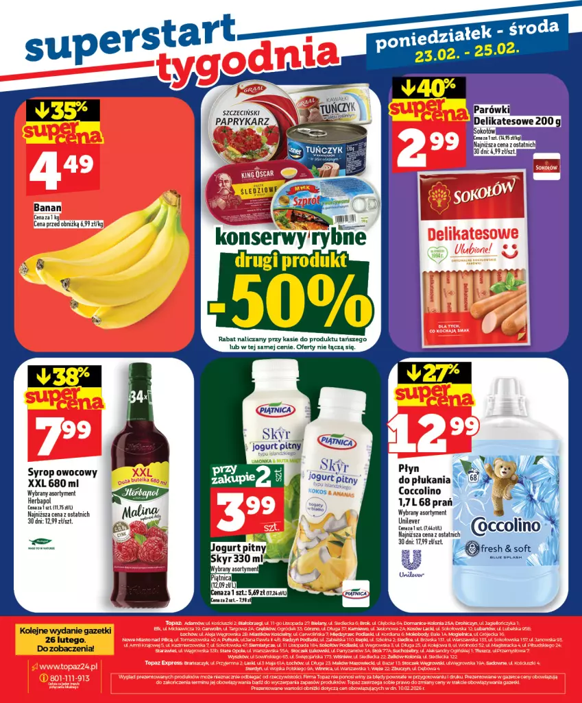 Gazetka promocyjna Topaz - Gazetka - ważna 19.02 do 25.02.2026 - strona 28 - produkty: Coccolino, Herbapol, Jogurt, Jogurt pitny, Olej, Papryka, Paprykarz, Piątnica, Syrop