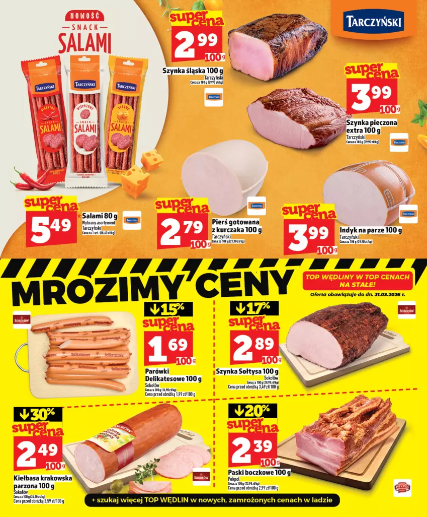 Gazetka promocyjna Topaz - Gazetka - ważna 19.02 do 25.02.2026 - strona 5 - produkty: Kiełbasa, Kiełbasa krakowska, Kurczak, Parówki, Pekpol, Piec, Salami, Szynka, Tarczyński, Top