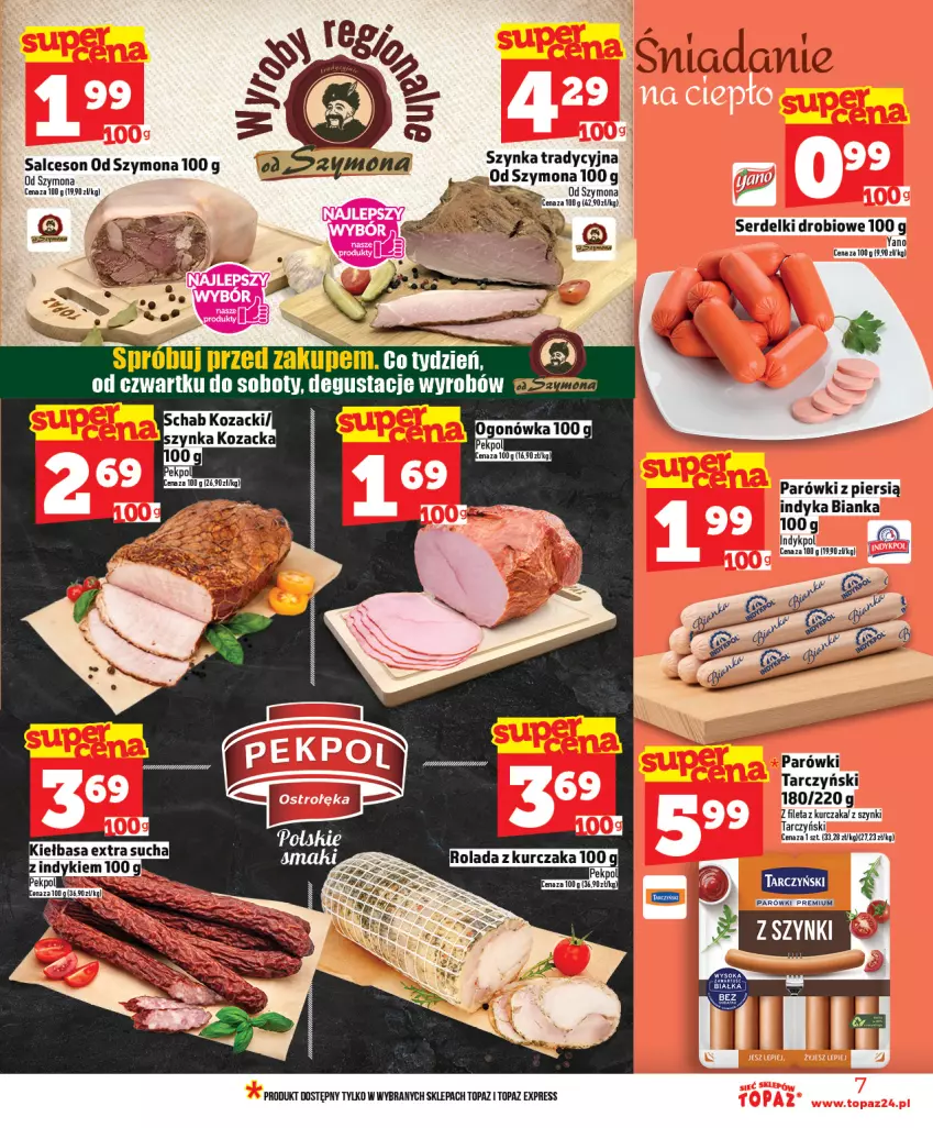 Gazetka promocyjna Topaz - Gazetka - ważna 19.02 do 25.02.2026 - strona 7 - produkty: Bianka, Kurczak, Parówki, Pekpol, Rolada, Salceson, Ser, Serdelki, Szynka, Tarczyński, Top