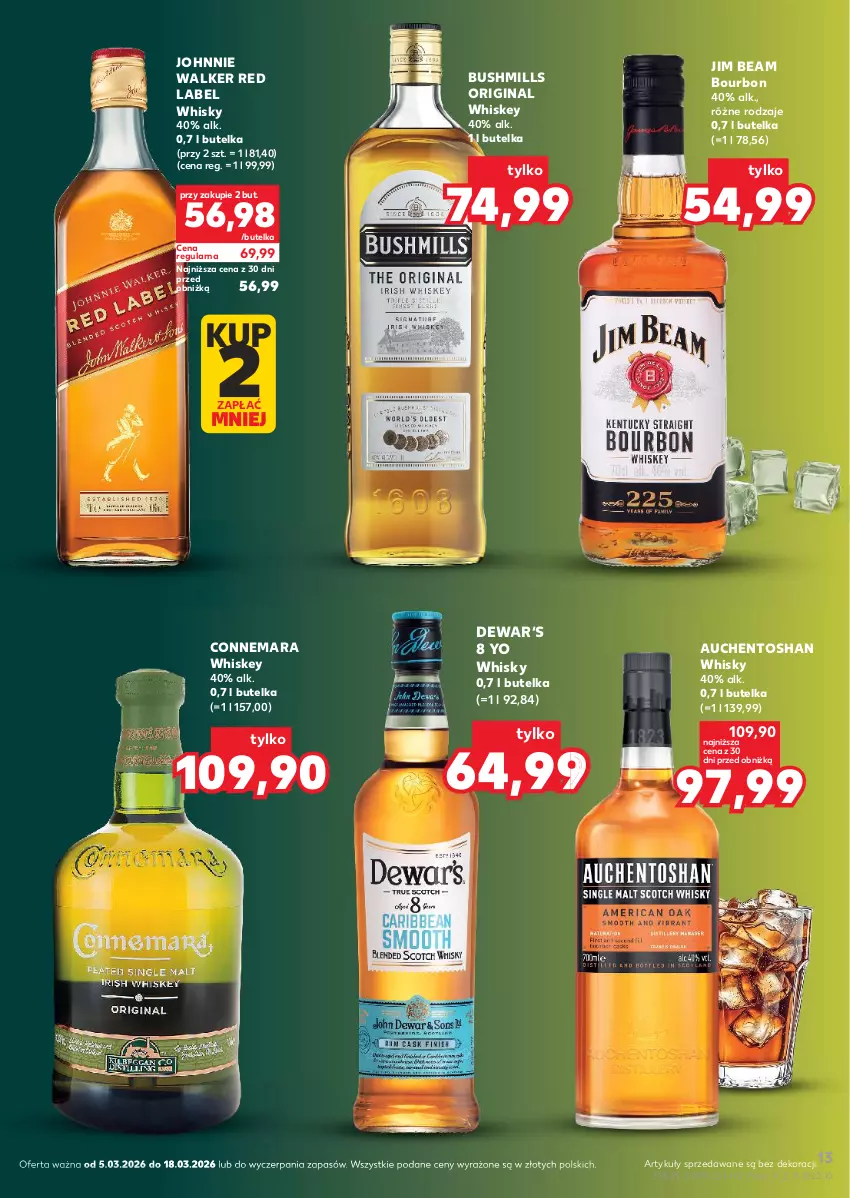 Gazetka promocyjna Kaufland - Barek Kauflandu - ważna 05.03 do 18.03.2026 - strona 13 - produkty: Bourbon, Bushmills, Gin, Jim Beam, Johnnie Walker, Whiskey, Whisky