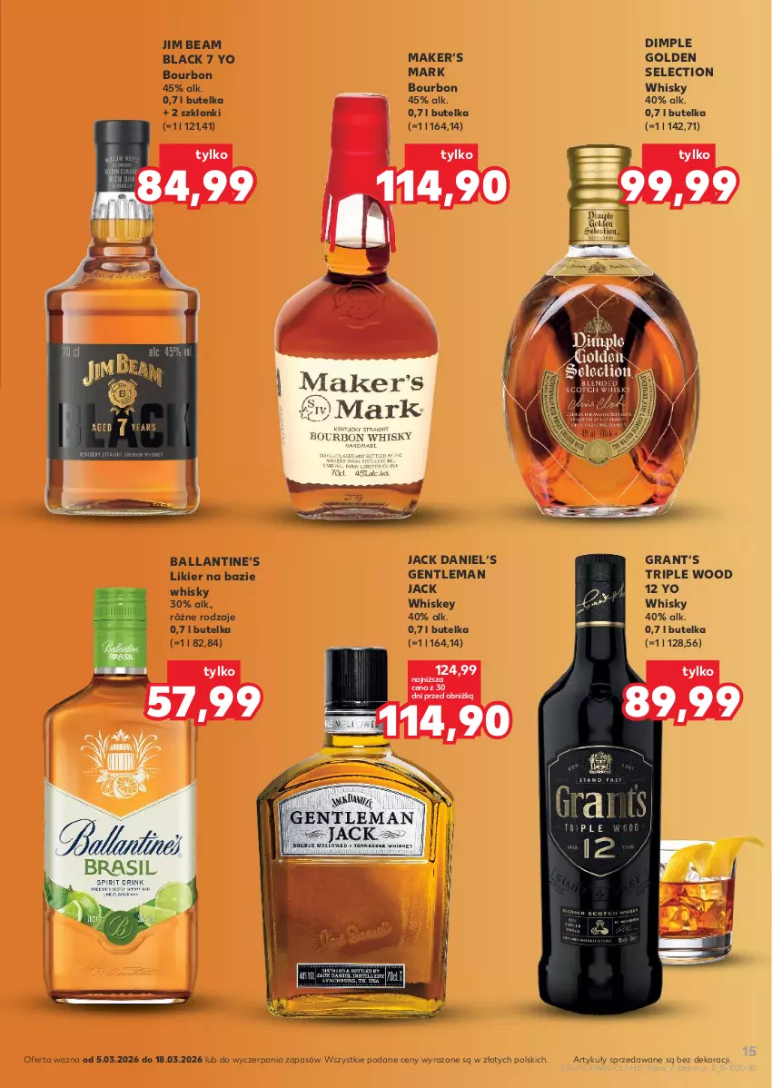 Gazetka promocyjna Kaufland - Barek Kauflandu - ważna 05.03 do 18.03.2026 - strona 15 - produkty: Bourbon, Dimple Golden Selection, Gra, Jim Beam, Lack, Lanki, Likier, Whiskey, Whisky
