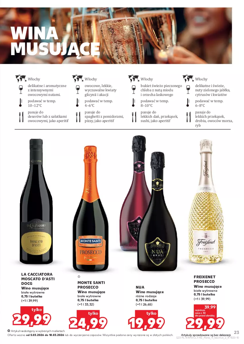 Gazetka promocyjna Kaufland - Barek Kauflandu - ważna 05.03 do 18.03.2026 - strona 23 - produkty: Bukiet, Chleb, Deser, Jabłka, Monte, Monte Santi, Mus, Nuty, Piec, Prosecco, Sałat, Sałatka, Ser, Spaghetti, Sushi, Wino, Wino musujące