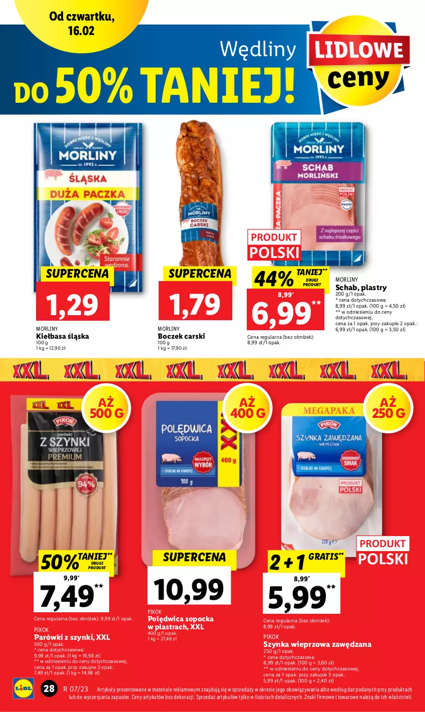 Gazetka promocyjna Lidl - GAZETKA - ważna 16.02 do 18.02.2023 - strona 28 - produkty: Boczek, Cars, Gra, Kiełbasa, Kiełbasa śląska, Morliny, Parówki, Parówki z szynki, PIKOK, Polędwica, Szynka, Szynka wieprzowa