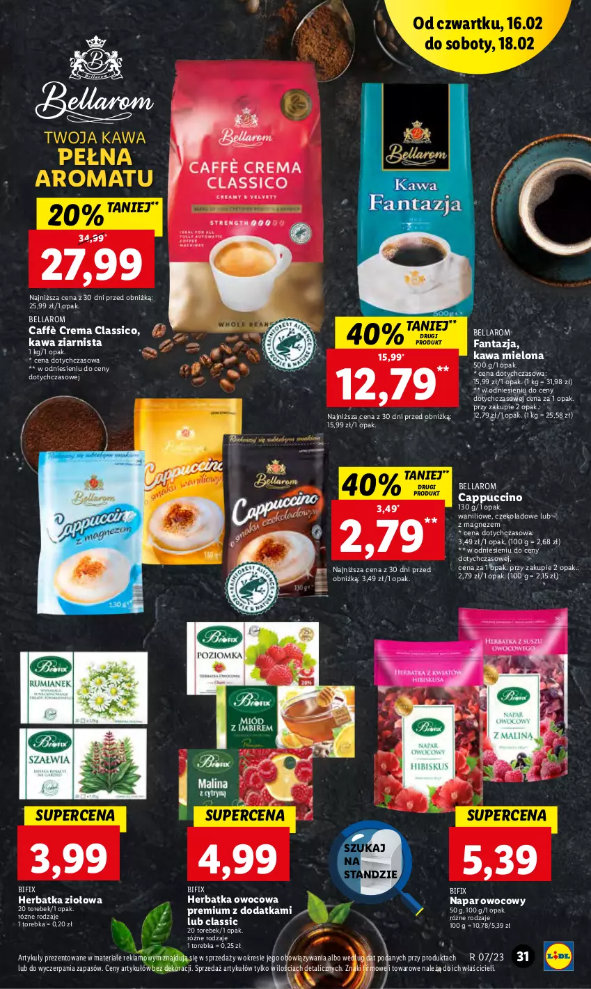 Gazetka promocyjna Lidl - GAZETKA - ważna 16.02 do 18.02.2023 - strona 31 - produkty: Bell, Bella, Cappuccino, Fa, Fanta, Kawa, Kawa mielona, Kawa ziarnista, Magnez, Torebka