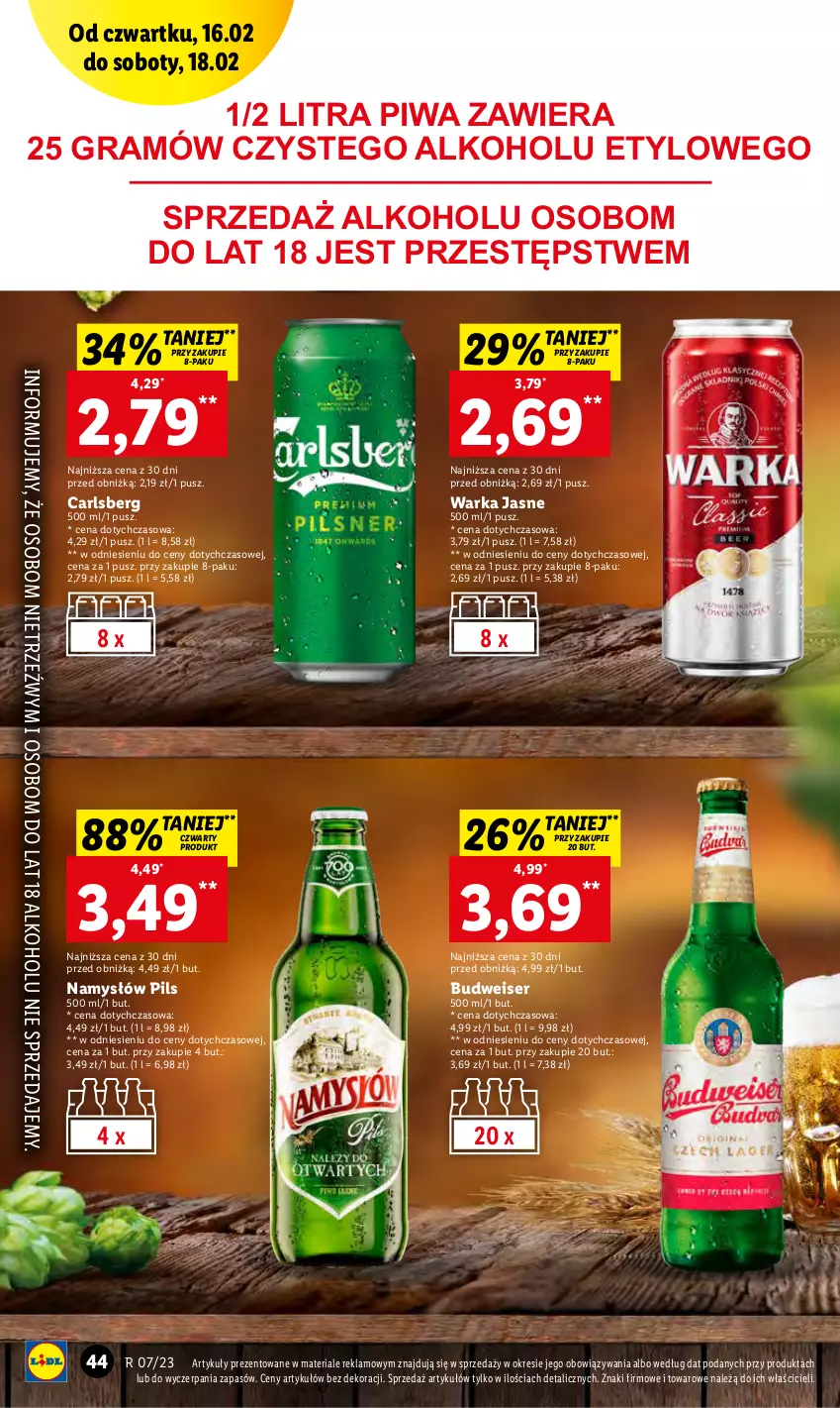 Gazetka promocyjna Lidl - GAZETKA - ważna 16.02 do 18.02.2023 - strona 46 - produkty: Carlsberg, Gra, Namysłów, Piwa, Ser, Warka