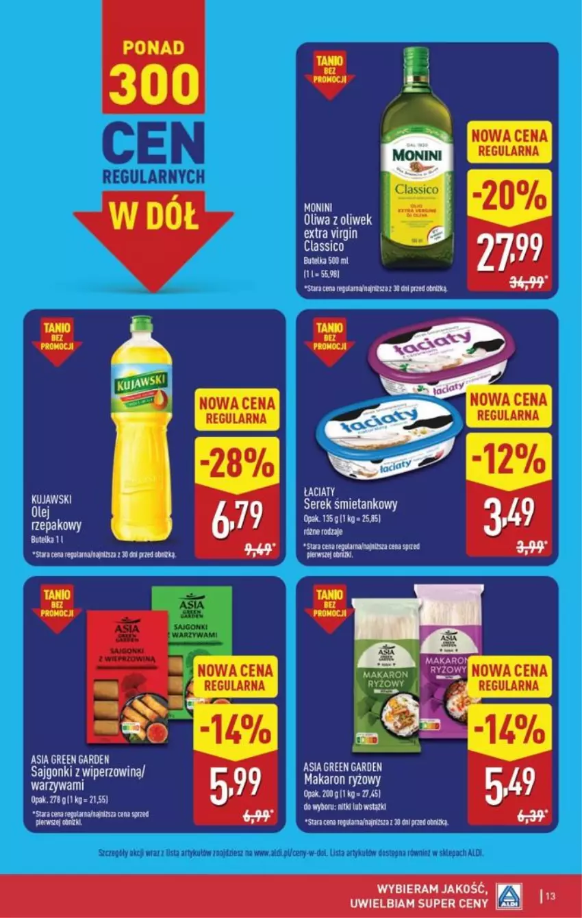 Gazetka promocyjna Aldi - Pełna oferta - ważna 28.09 do 03.10.2026 - strona 13 - produkty: Fa, Gala, Gin, Kujawski, LANA, Makaron, Monini, Oliwa, Oliwa z oliwek, Ryż, Ser, Serek, Warzywa